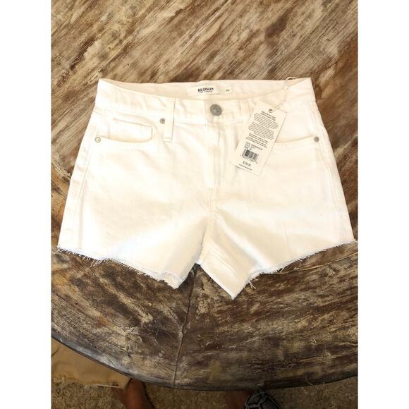 Hudson Gemma Shorts High Waist Cut Off Raw Hem Jean Denim White NWT Size 23 - Picture 5 of 9